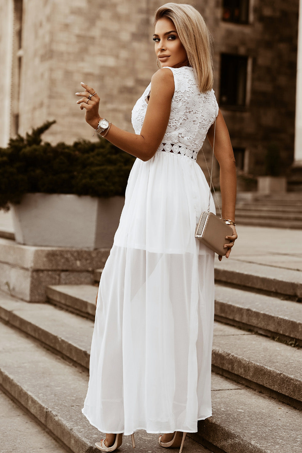 Slit Lace Detail V-Neck Dress - store name